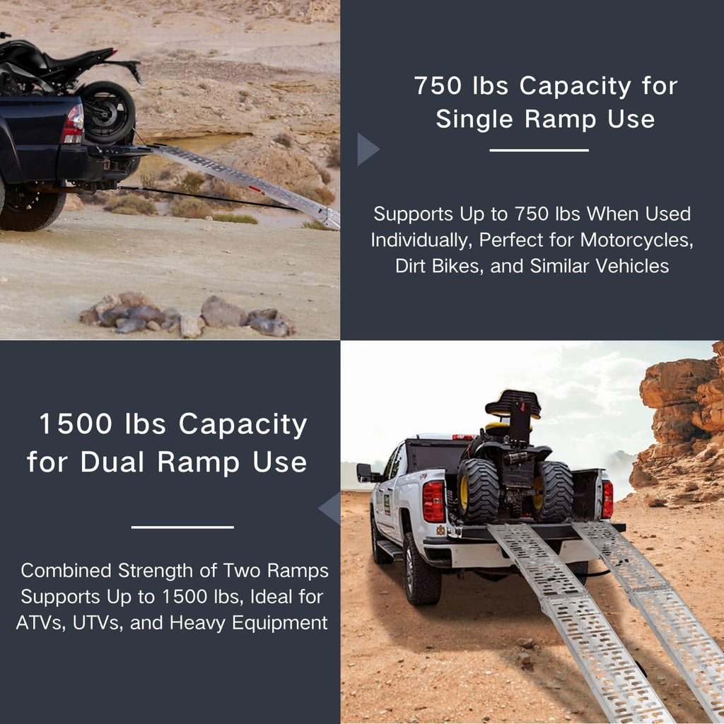 7.5 FT Aluminum Loading Ramps for Pickup Trucks | 1500 lbs Capacity ATV, Motorcycle, Lawn Mower, Dirt Bike, UTV Loading | Foldable, Lightweight with Rubber Handles | 2PC Set