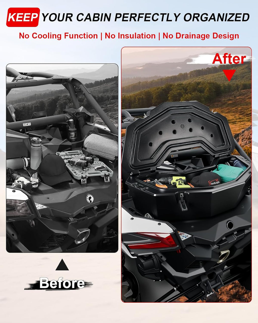 StarknightMT X3 Rear Storage Box, 8GAL Waterproof Cargo Box Compatible with Maverick X3, Outlander (Except 6x6), Renegade, OEM Replace #715004778 w/h Mounting System