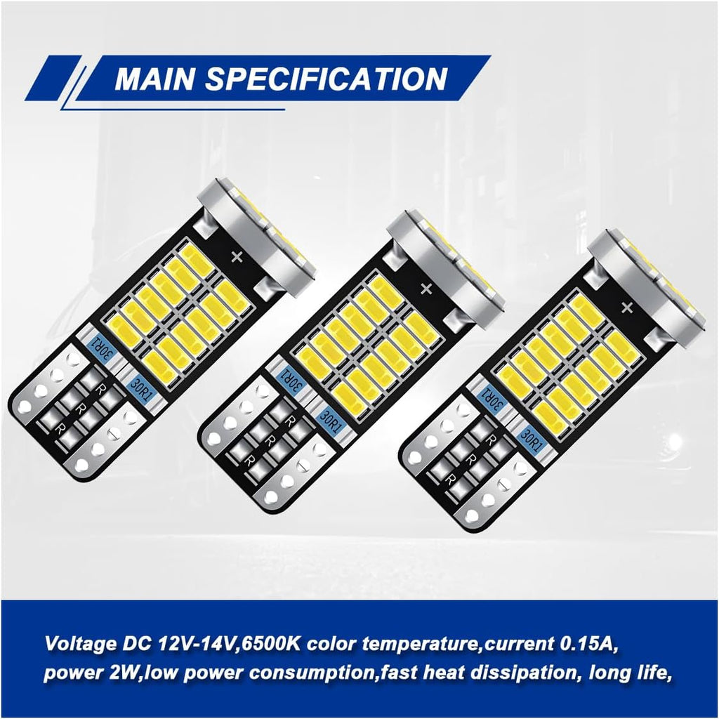 10PCS 194 LED Light Bulb, T10 168 W5W 2825 LED Reading Bulb with 24-SMD 3014 Chipsets, Bright 6000K Car License Plate Lamp Bulbs for Car Interior Dome/Courtesy/Trunk Light (White)