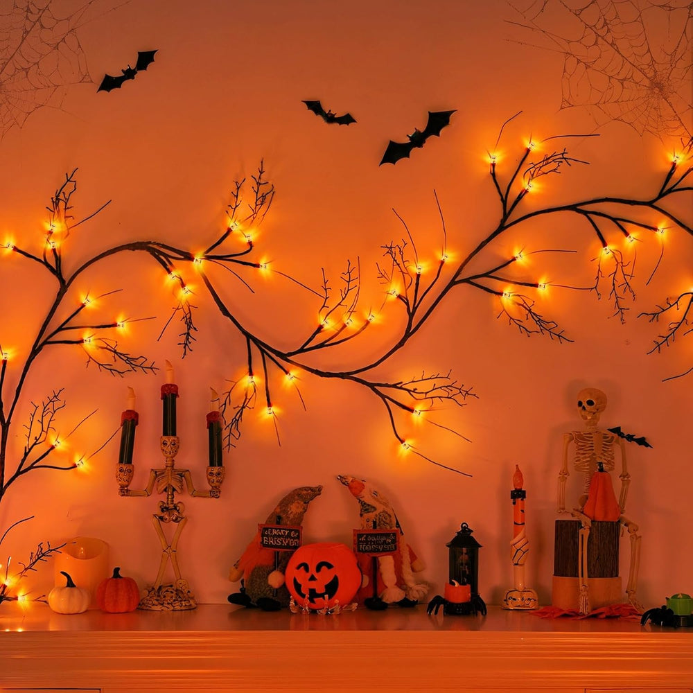 [8 Modes & Timer] 9 Ft Halloween Garland Willow Vine Twig Decor with 72 L...