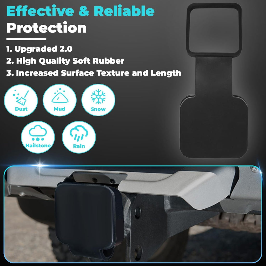 2 Inch Rubber Trailer Hitch Cover, Durable Tow Hitch Covers, Car Exterior Accessories Fits for 2 Inches Hitch Receivers, Hitch Cover Tube Plug Cap for Trucks, Black