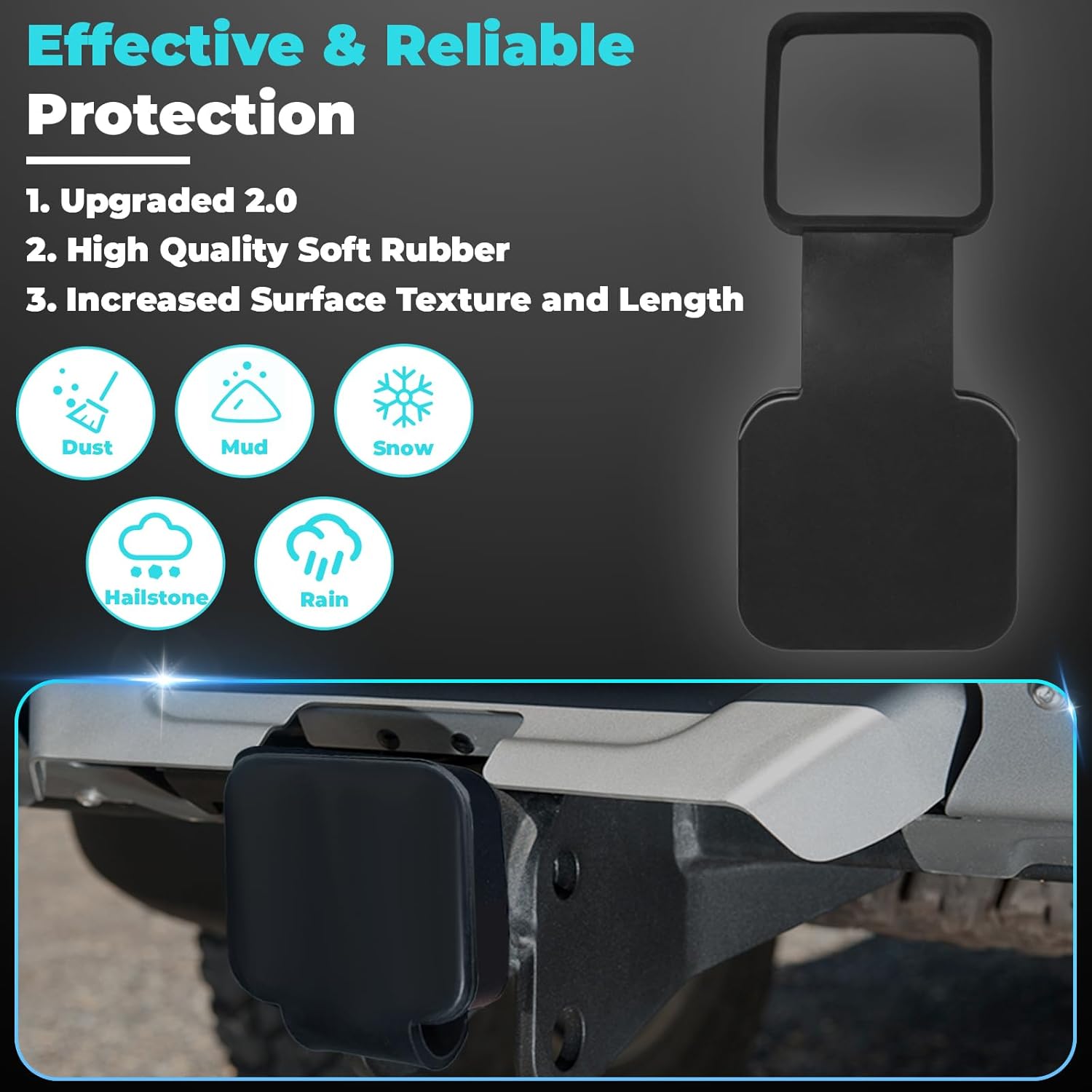 2 Inch Rubber Trailer Hitch Cover, Durable Tow Hitch Covers, Car Exterior Accessories Fits for 2 Inches Hitch Receivers, Hitch Cover Tube Plug Cap for Trucks, Black