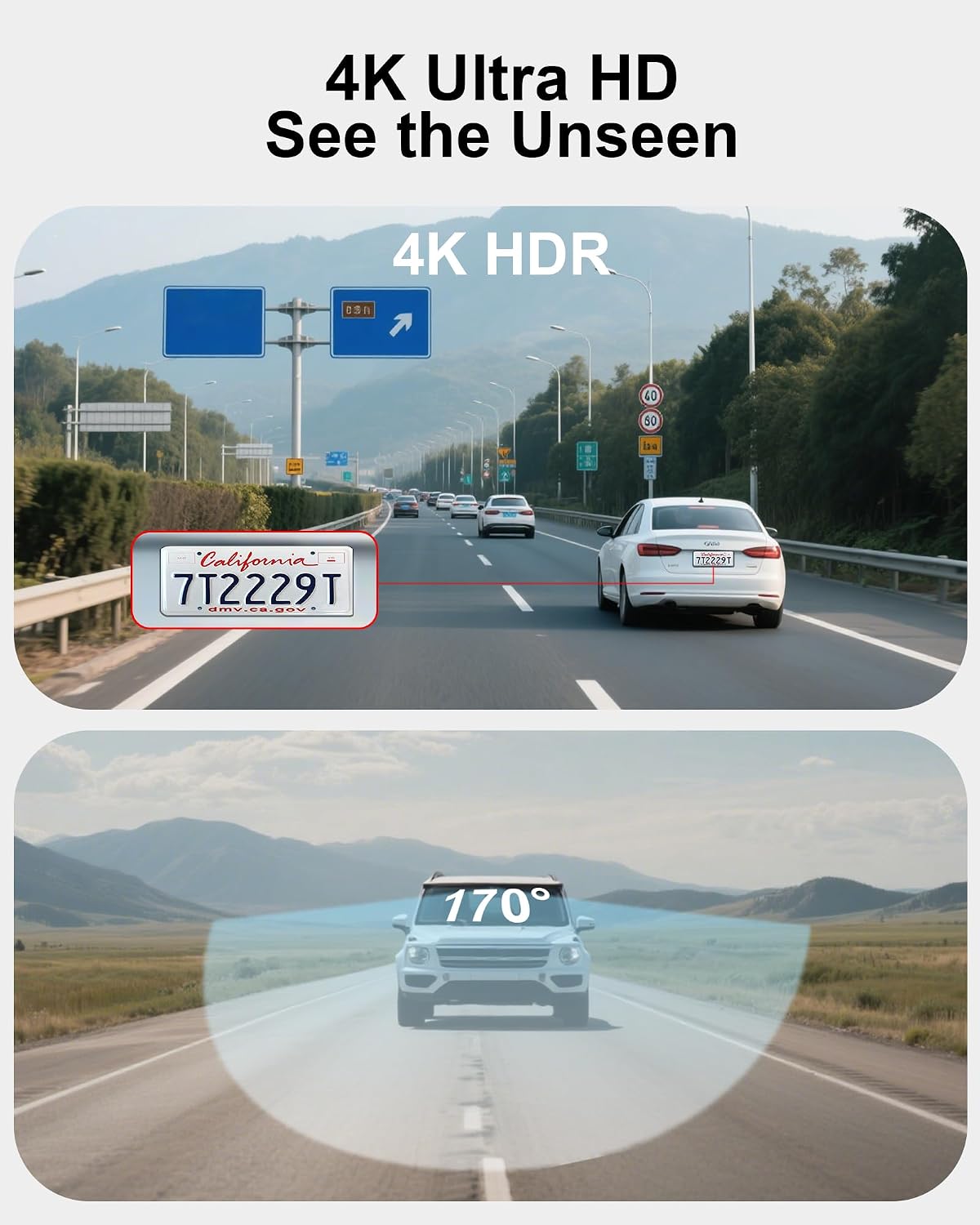 4k dash cam front, built-in 5.8g wifi, free shown in use