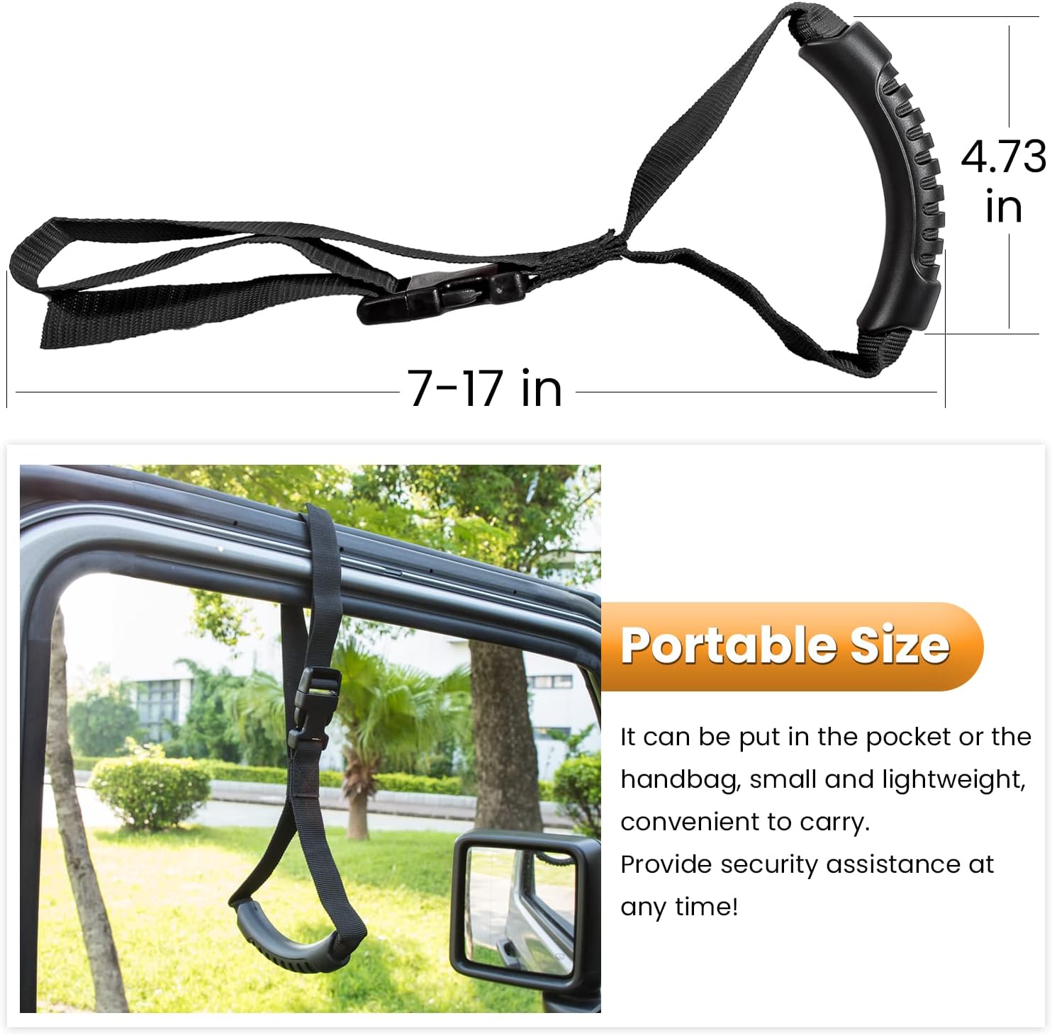 E-cowlboy Auto Cane Grab Bar - Portable Standing Aid Nylon Grip Mobility Assist Device (Black, 2 Pack)