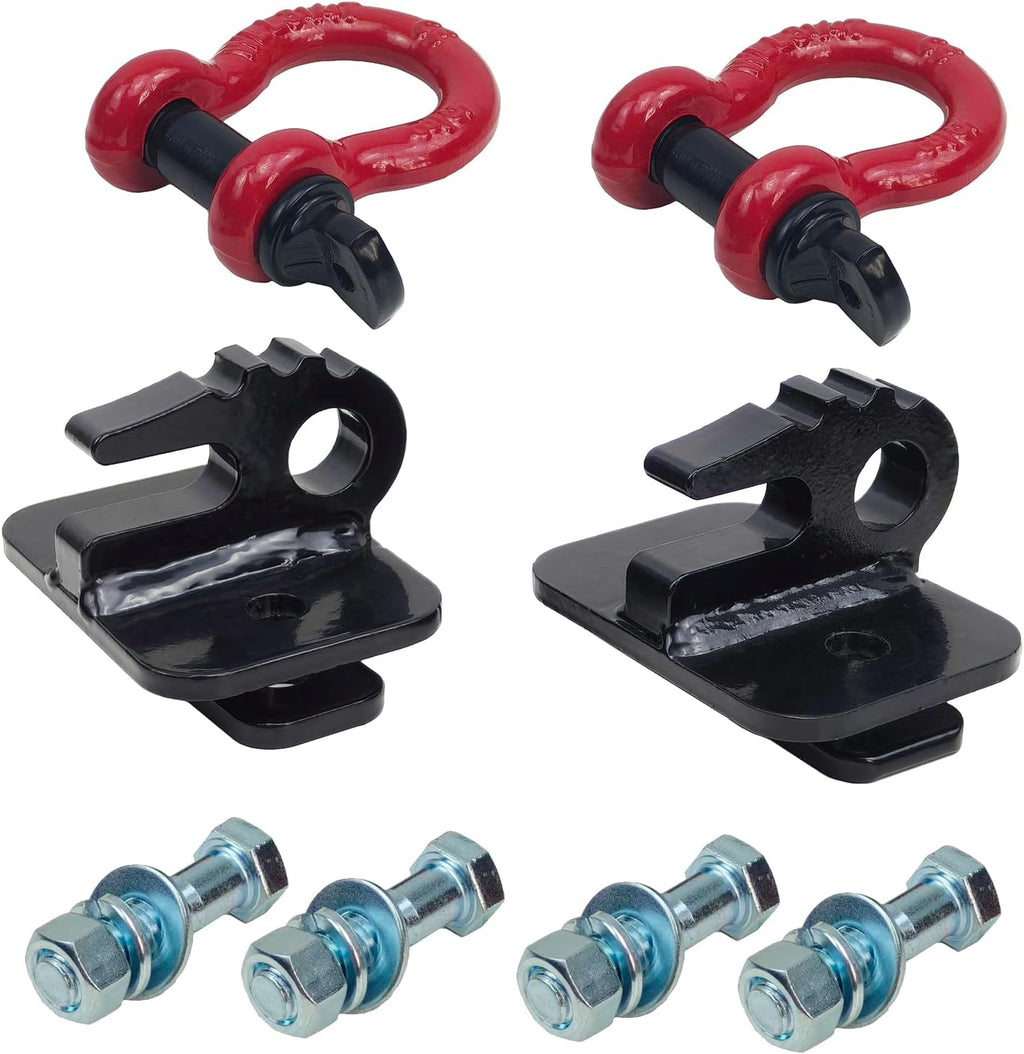 3/8 inch Tractor Bucket Grab Hook with 5/8 inch Tie Down D-Shackle | Bolt On Black Coating Max Tow 10000 lbs.