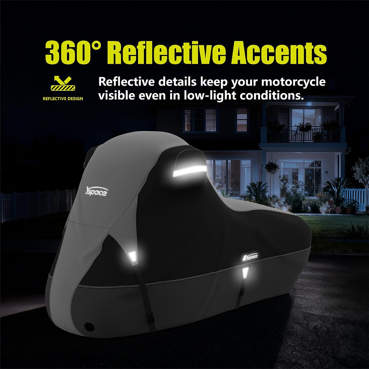 YSPACE Motorcycle Cover with Side & Top Box Heavy Duty 600D Waterproof, Night Reflective Strips, Fits Touring Models Harley Davidson, Ultra Limited,Ultra Classic,Road Glide,Electra Glide,Black/Gray