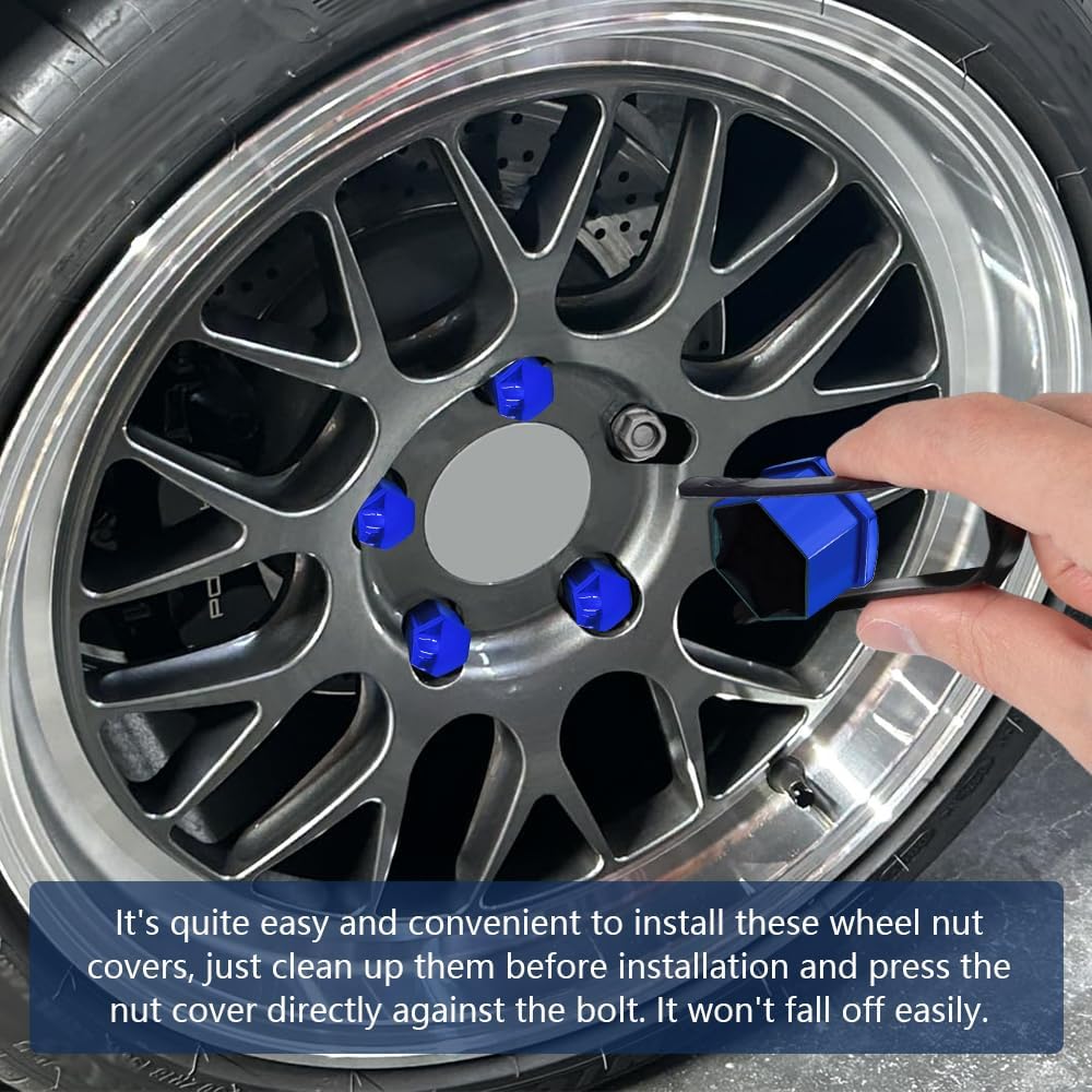 20PCS Lug Nut Covers, Bolt Covers Caps, 19mm Hexagonal Nut Caps with Removal Tool, Automotive Accessories Anti-Rust Tire Lug Hub Bolt Head Protector for Most Vehicles (Glossy Blue, 19mm)