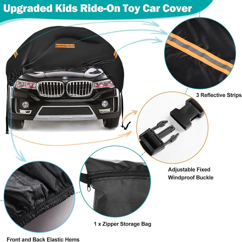 Kids Ride On Car Cover,Large Power Wheels Cover Waterproof,210D Universal Toy Car Cover for Power Wheels Jeep & Toddler Electric Vehicles,All Season Protection,with 3 Reflective Strips