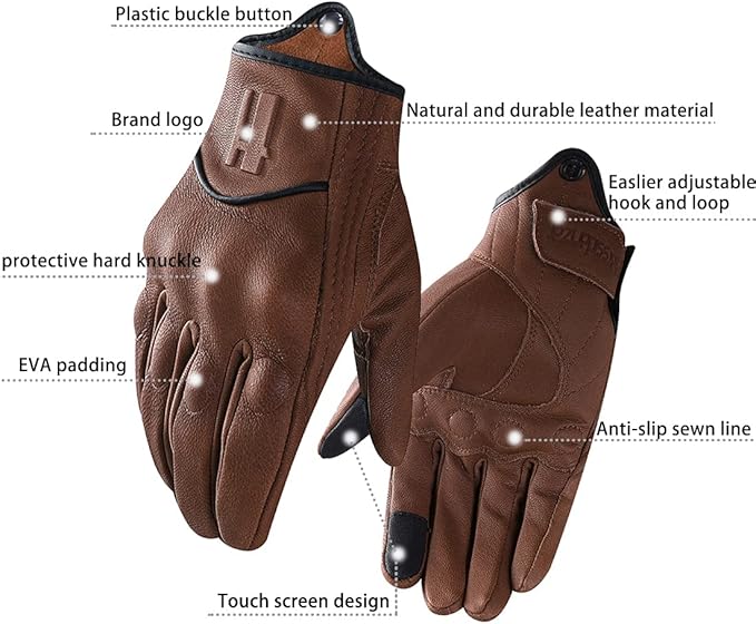 Harssidanzar Leather Motorcycle Gloves - Image 3