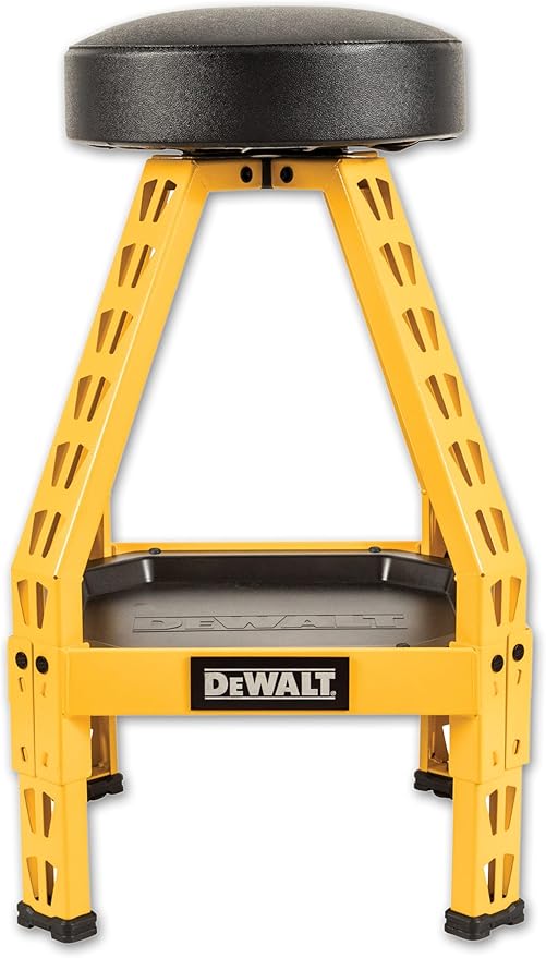 DEWALT Heavy-Duty Metal Stool for Garage and Shop, 360 Swivel Seat, Storage Tray - Image 2