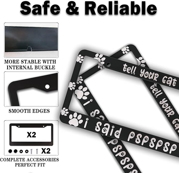 License Plate Frames Black and White License Plate Cover Tell Your Cat I Said - Image 4