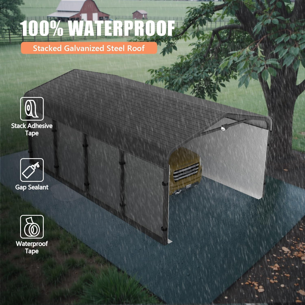 12x20 heavy duty metal carport canopy, drive through showing dimensions