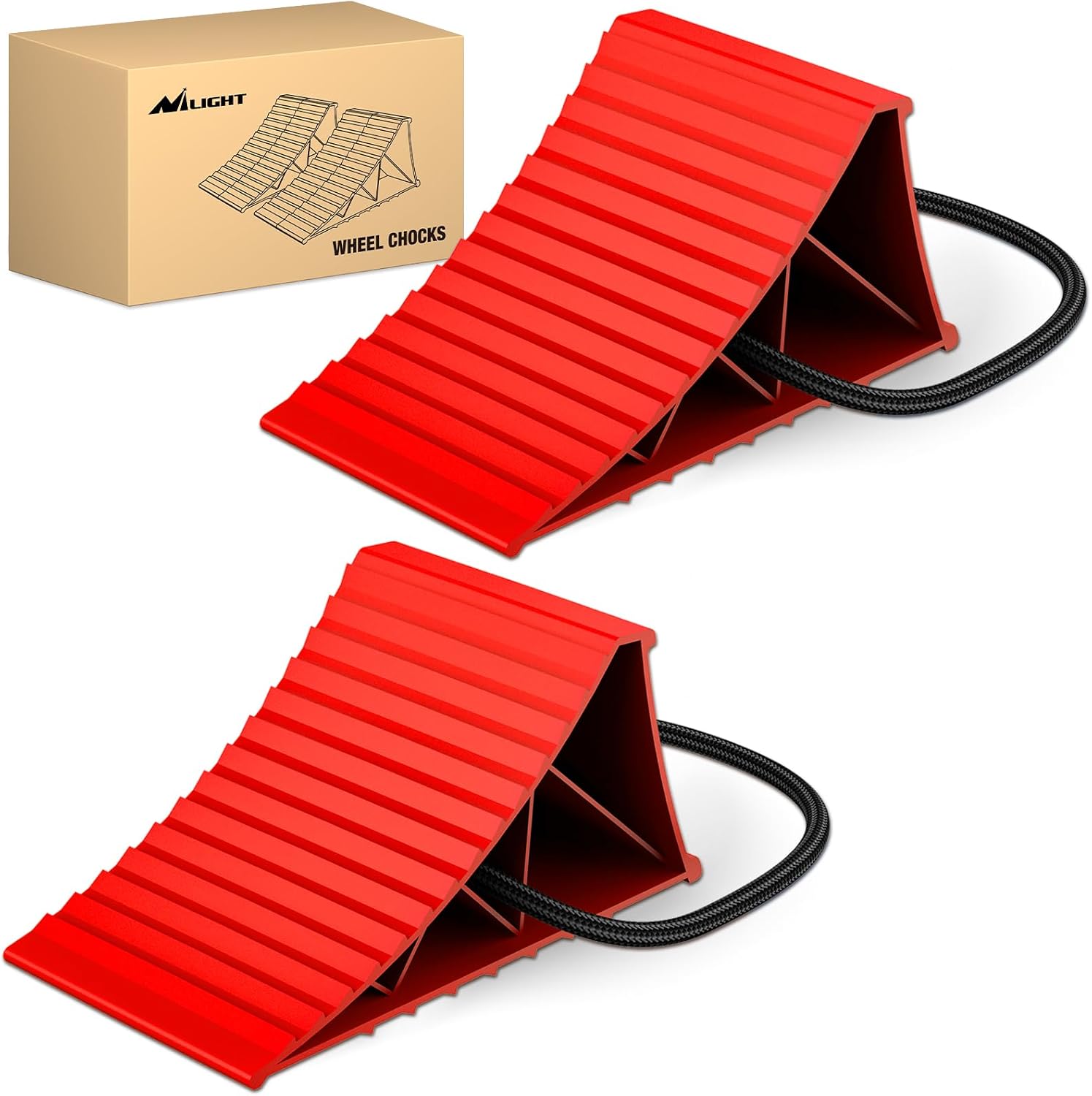 Nilight Wheel Chocks, Heavy Duty Wheel Stopper for Car, Truck, RV, Trailer, Caravan, Motorcycle, 8.7" x 4.8" x 4.2", 2-Pack(Red)