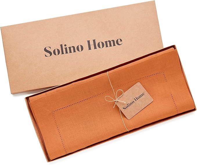 Solino Home Linen Pumpkin Table Runner 120 Inches Long - 100% Pure Linen Hems...