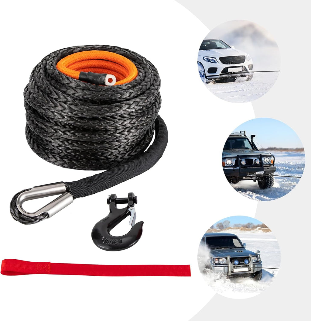 9/16" x76' Synthetic Winch Rope with Hook, Winch Cable with Protective Sleeve, Car Tow Recovery Cable for 4WD Off-Road Vehicle Truck ATV UTV SUV 35,000 LBS Breaking Strength (Orange)