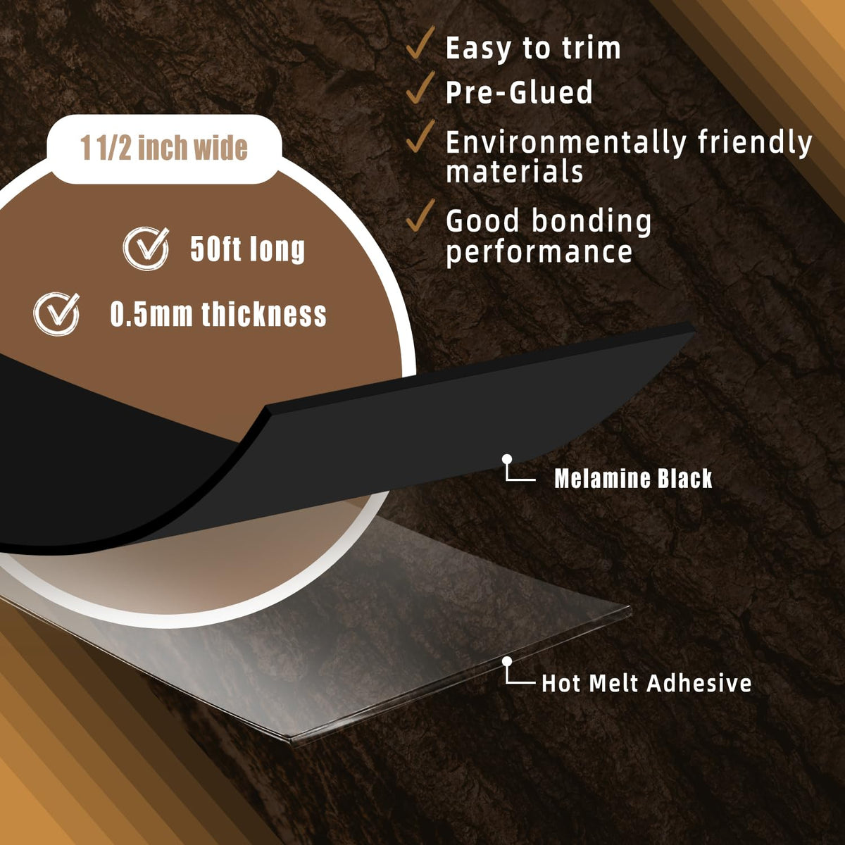 gscit club black melamine edge banding, 1 1/2 shown in use