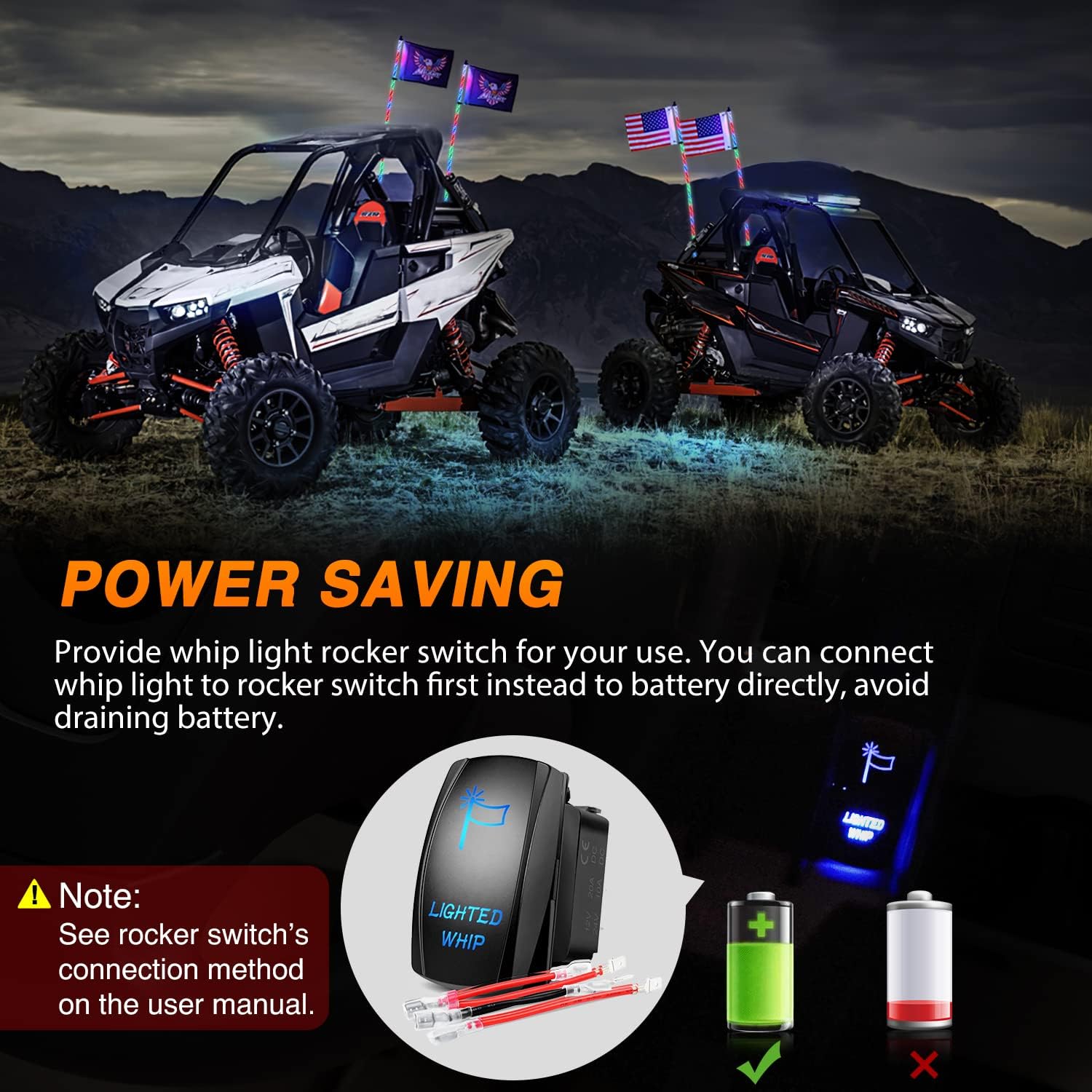 Nilight 2PCS 3FT RGB LED Whip Light, Remote App Control w/DIY Chasing Patterns Stop Turn Reverse Lighting Modes Safety Lighted Antenna for ATV UTV Polaris RZR Can-am Dune Buggy Jeep