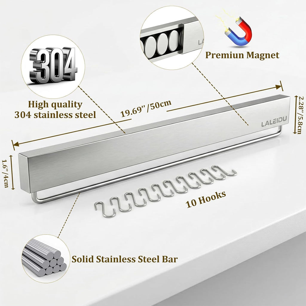 20 inch magnetic knife holder for wall, close-up detail