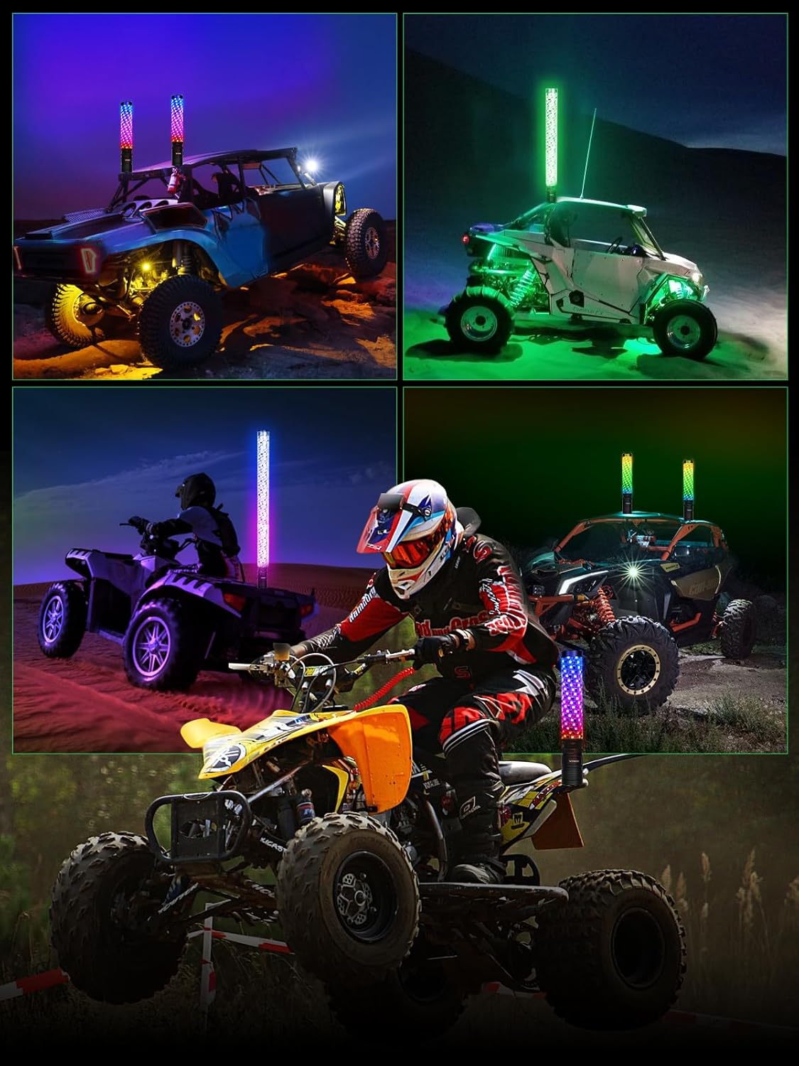 2 Pack 2FT Fat Whip Lights, LED Whip Lights with App & Remote Control, Spiral RGB Chasing Lighted Antenna Whips with Rocker Switch, Music Whip Light for SXS UTV ATV RZRCan-Am X3 Off-Road