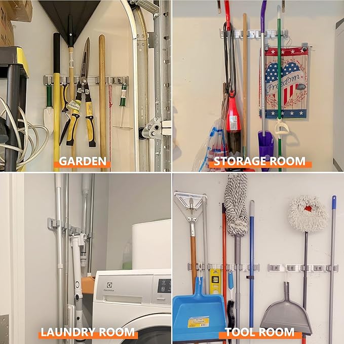 Broom Holder Wall Mount Mop and Broom Hanger Wall Mounted Garage Storage Rack - Image 5