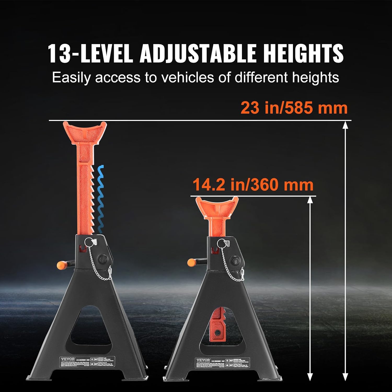 VEVOR Jack Stands, 6 Ton (13,000 lbs) Capacity Car Jack Stands Double Locking, 14.2-23 inch Adjustable Height, for Lifting SUV, Pickup Truck, Car and UTV/ATV, Red, 1 Pair