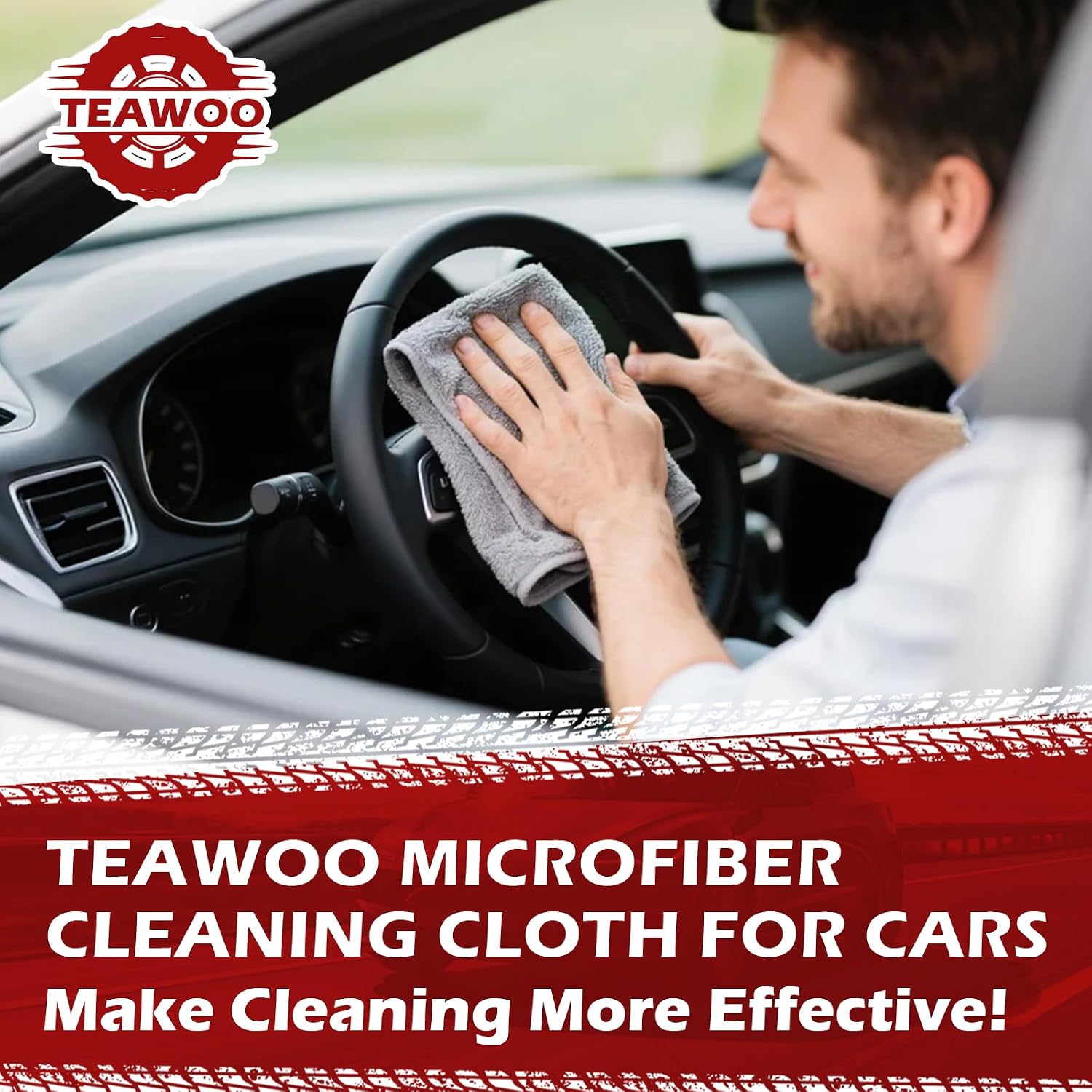 TEAWOO Microfiber Cleaning Cloths Bulk-15 Pack, Gray Microfiber Towels for Cars, Ultra Absorbent Microfiber Towel Weave Grime & Liquid for Streak-Free Mirror Shine - Car Washing Cloth, 12x12 inches