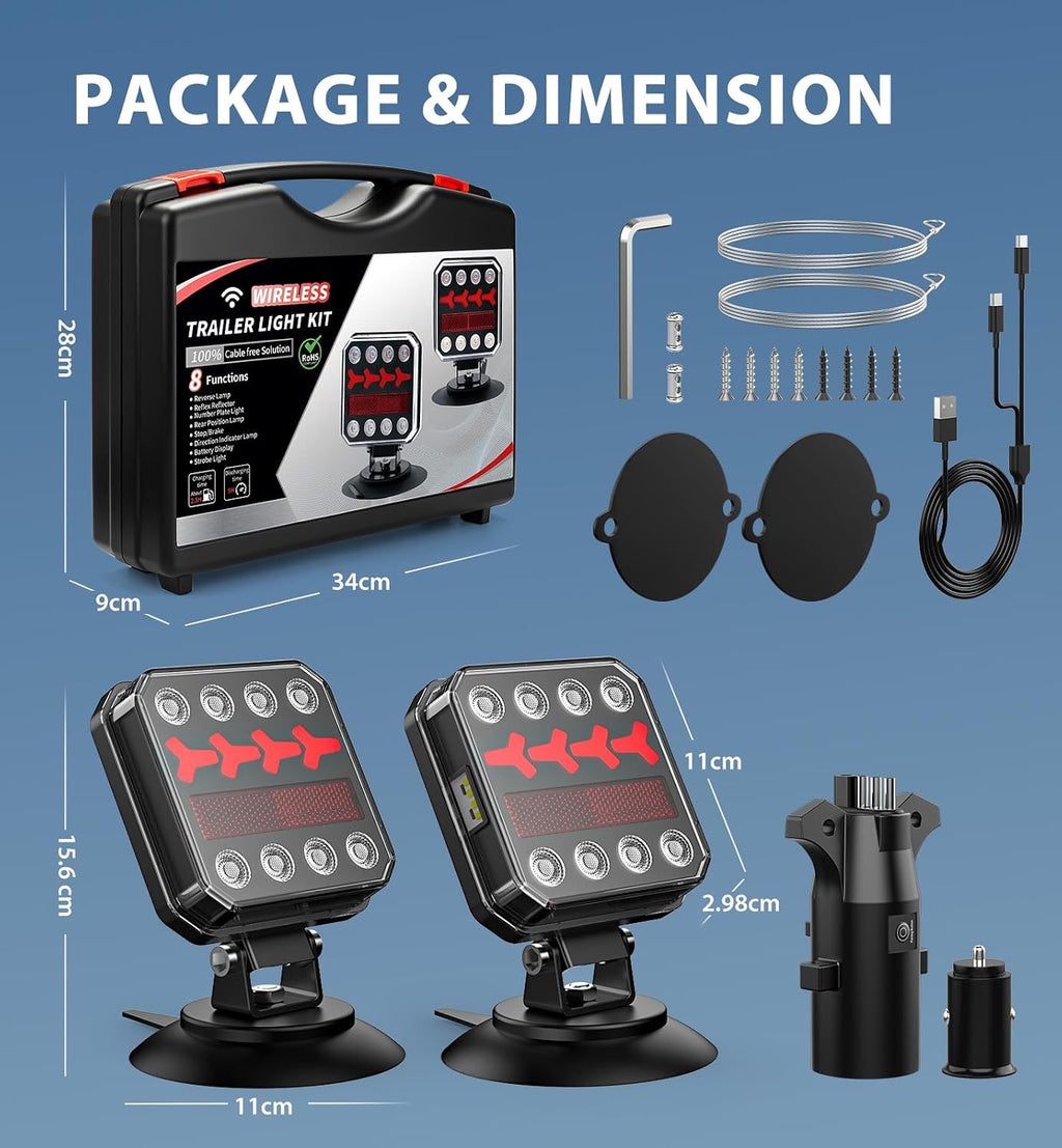 wireless bluetooth magnetic trailer lights, fast charging led, front angle view