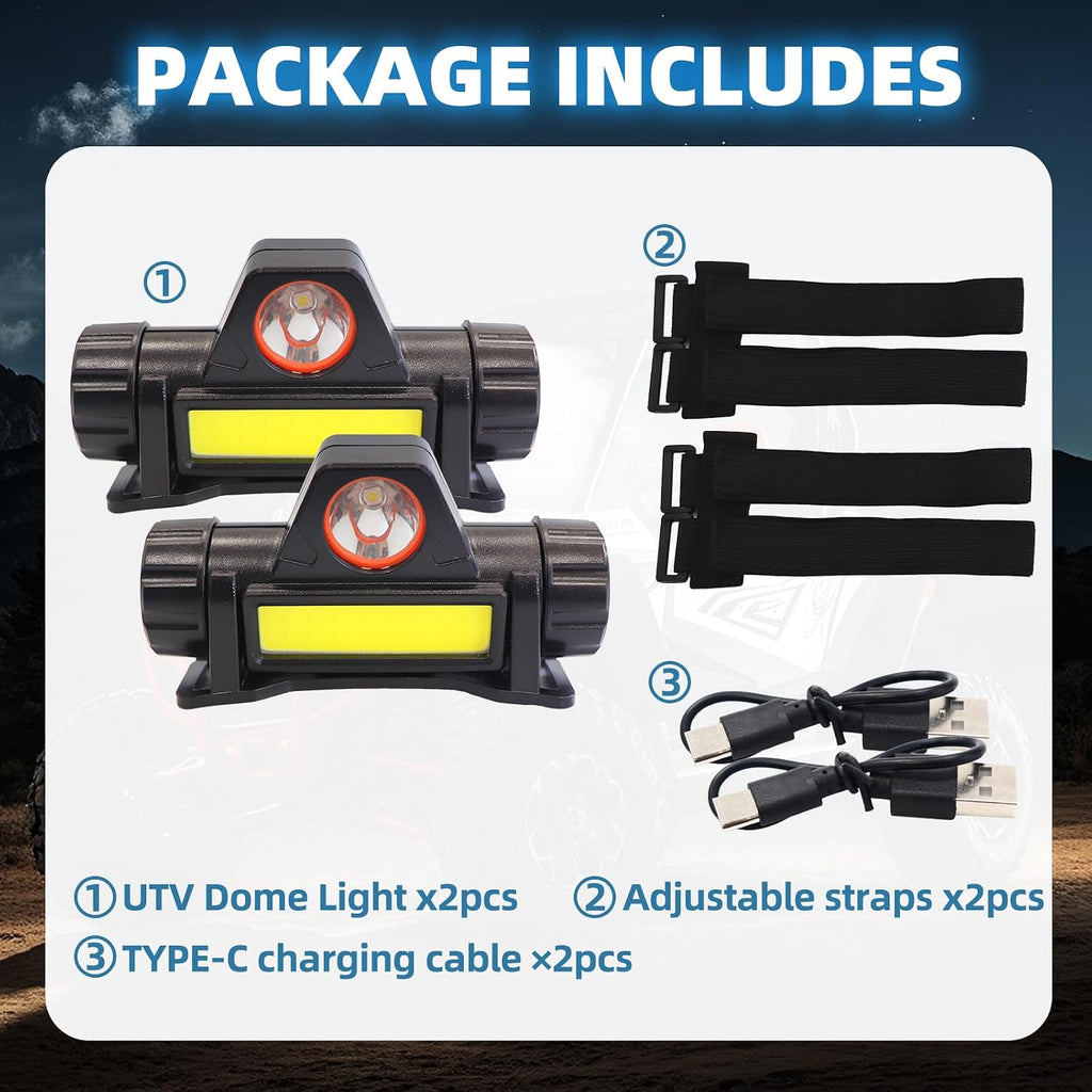 Tavaray UTV Dome Light Type-C Rechargeable Magnetic UTV Interior Lights Compatible with Polaris RZR ATV Can-Am Golf Cart Boat Off-Road Work for 1.75"-2.35" Roll Bar Cage Mount Interior Lights, 2PCS