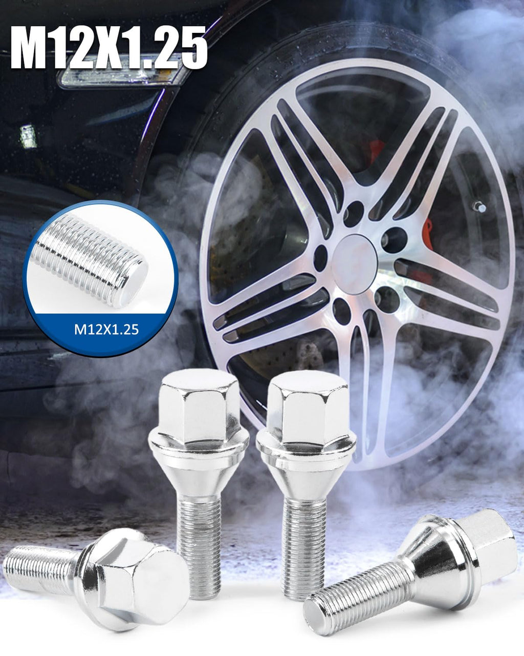 GAsupply 12X1.25 OEM Lug Bolts, Fit for 2015-2022 Jeep Renegade, 2018-2022 Compass, 2014-2022 Cherokee, 20pcs 28mm Shank One-Piece Factory Style Chrome Wheel Lug Bolt, 19mm Hex Stock Stud, Cone Seat