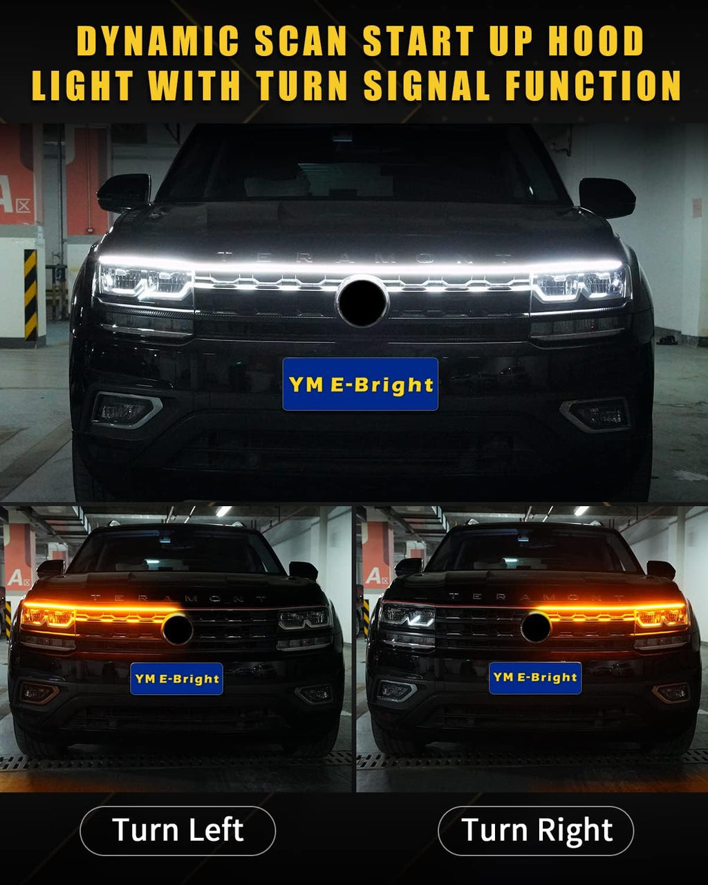 Dynamic Scan Start Up Hood Light Strip Sequential Flowing Turn Signal Lights Flexible DRL Daytime Running Light Car Led Light Strip Exterior,Dual Color Amber White Switchback 12V 70inch (1 Set)