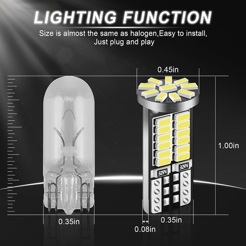 iFunyLED 10 Pieces 194 LED Bulb Super Bright 6500K T10 168 2825 W5W 34-SMD 3014 Chipsets Replacement Bulbs for Car Trunk Interior Dome Map Door Dash Courtesy License Plate Back Up Lights - Xenon White