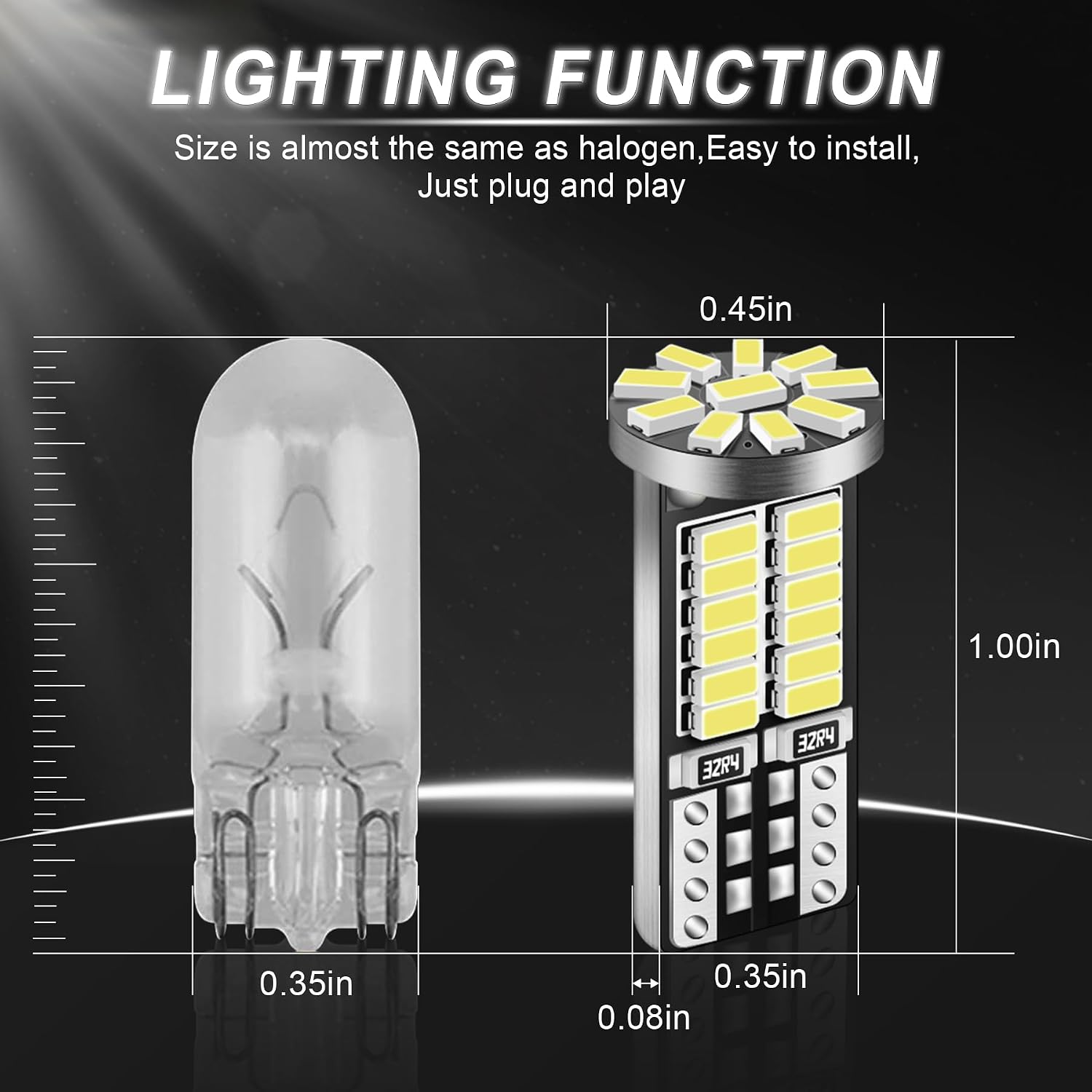 iFunyLED 10 Pieces 194 LED Bulb Super Bright 6500K T10 168 2825 W5W 34-SMD 3014 Chipsets Replacement Bulbs for Car Trunk Interior Dome Map Door Dash Courtesy License Plate Back Up Lights - Xenon White