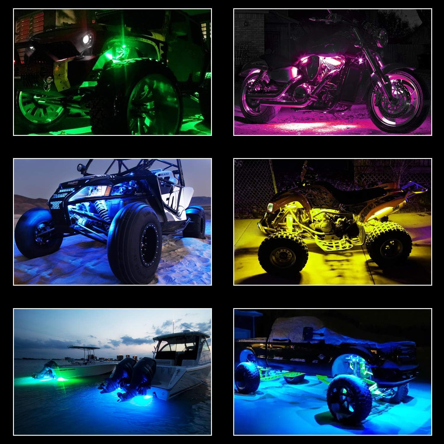 OFFROADTOWN RGB LED Rock Lights Kit 4 pods Neon Trail Rig Light Underglow with Bluetooth App Control for UTV ATV Polaris Can-Am Yamaha Honda Kawasaki Boat Motorcycle