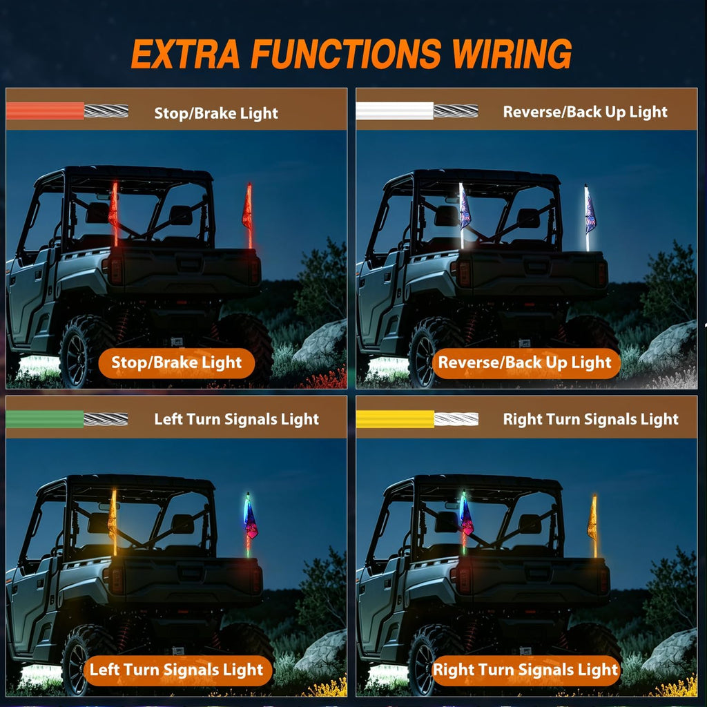 Nilight LED Whip Light 2PC 3FT Spiral RGB Antenna Whips with Spring Base, App/Remote Control DIY Chasing Patterns Brake & Reverse Turn Signal Lights for Side by Side ATV UTV RZR Can-Am Buggy Jeep