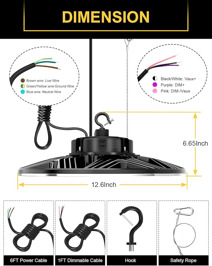 UFO LED High Bay Light, 150W/100W/80W Adjustable, 3000K/4000K/5000K Adjustable - Image 7