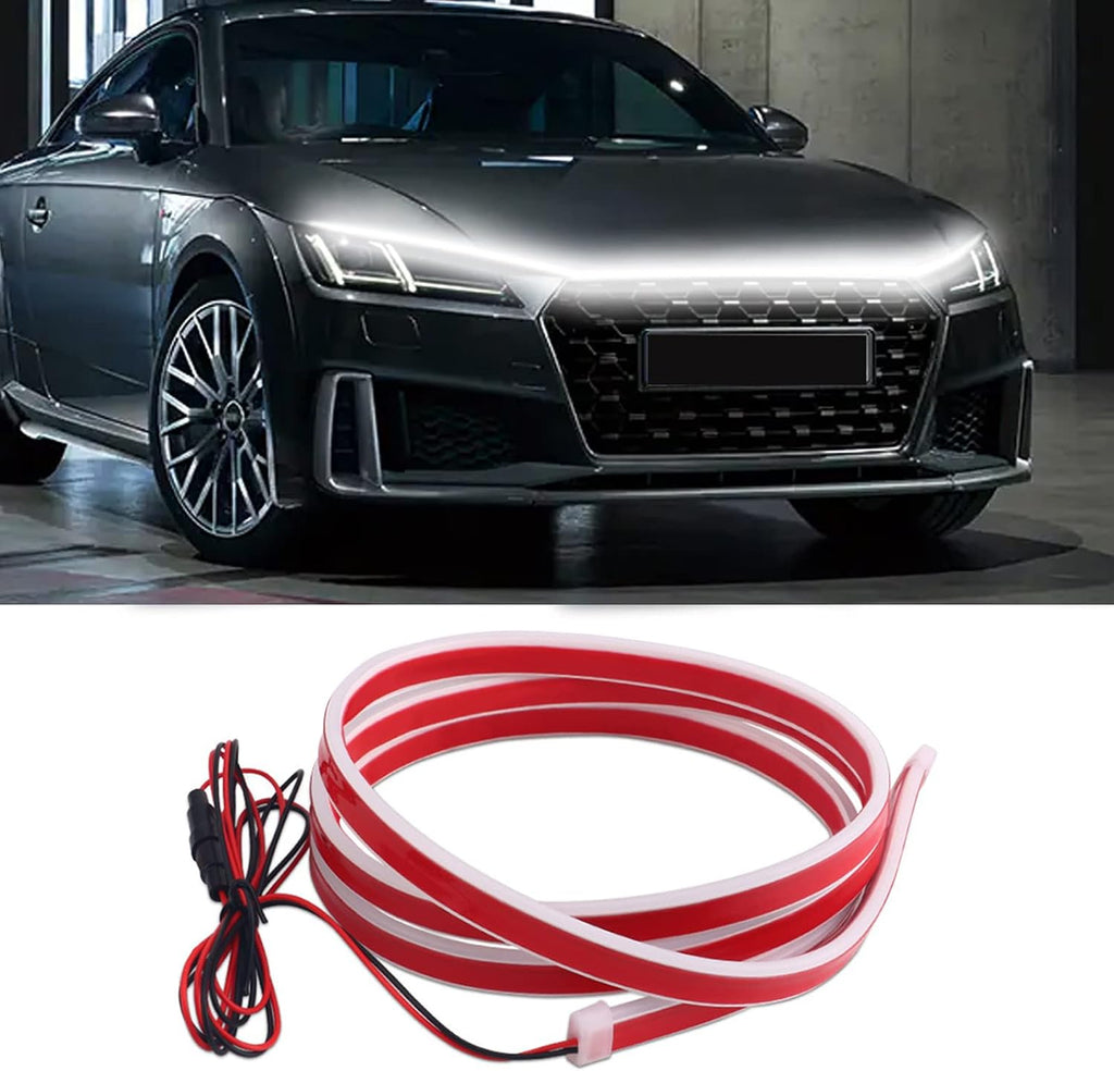 TEKSHINNY Dynamic Car Hood Light Strip, 59/71/79 Inches Flexible Exterior LED Strip Lights Waterproof Car Led Hood Light Daytime Running Light Strip for Cars, Trucks (White)