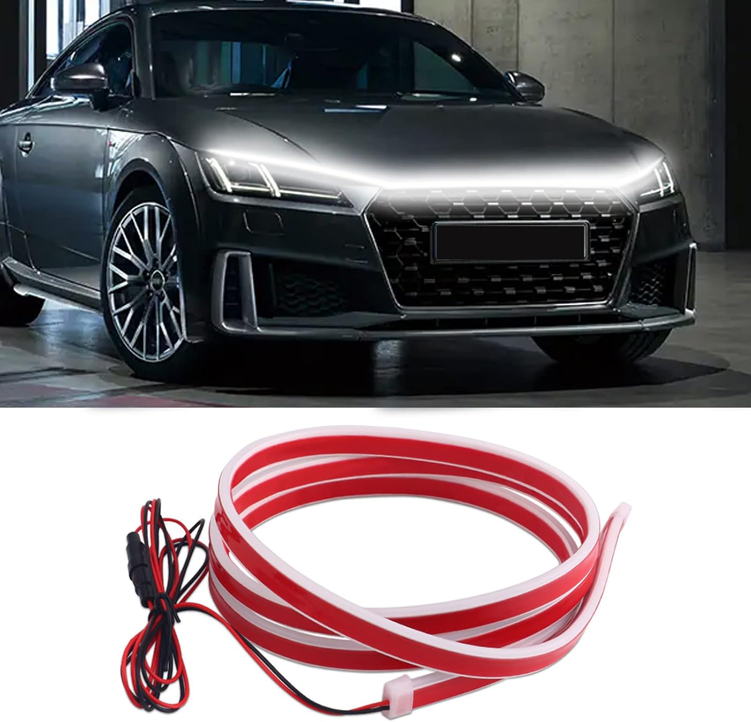 TEKSHINNY Dynamic Car Hood Light Strip, 59/71/79 Inches Flexible Exterior LED Strip Lights Waterproof Car Led Hood Light Daytime Running Light Strip for Cars, Trucks (White)