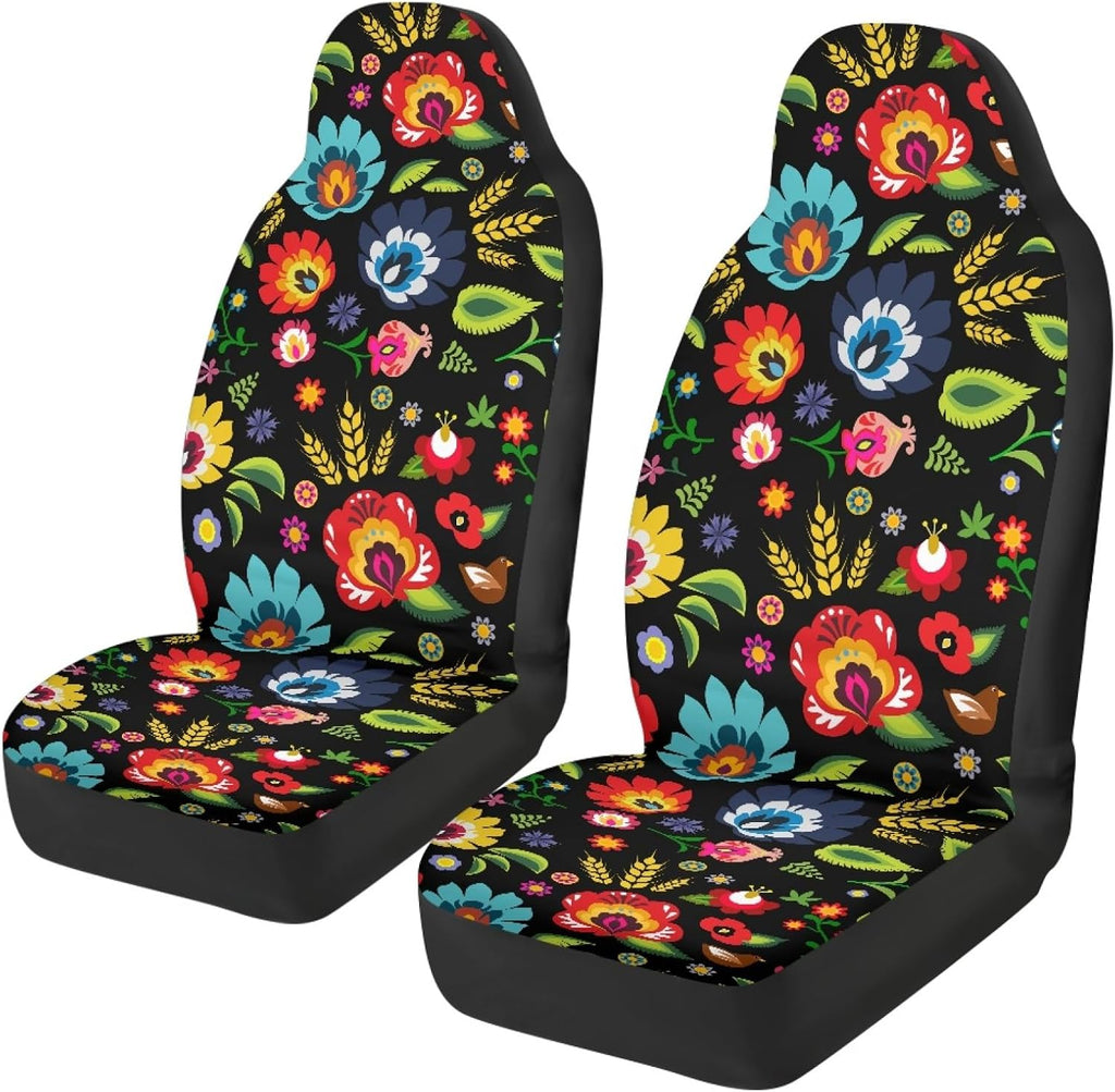 bulopur black boho floral car seat covers front showing dimensions