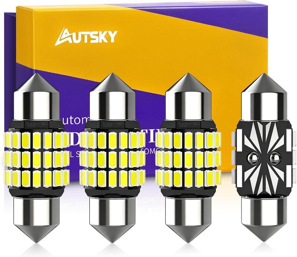 DE3175 LED Bulb White for Dome Map Door Interior Door Trunk Lights, DE3175 DE3021 6428 DE3022 30MM 1.18” LED Bulbs 6500K Super Bright, Canbus Error Free 27-SMD 3014 Chips (4-Pack)