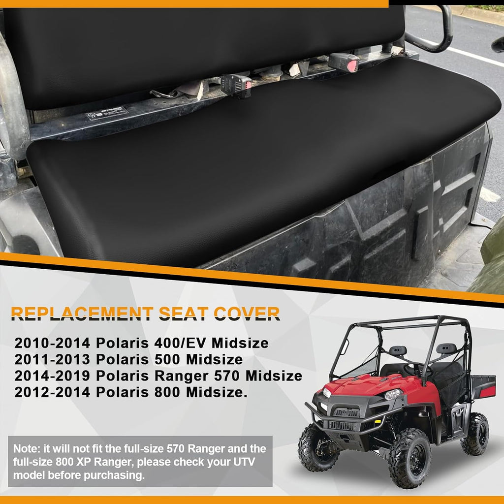 UTV Seat Cover Replacement for 2010-2014 Polaris Ranger 400 EV 500 570 800 Midsize Crew 45”x16.5” Thickness Waterproof PU Leather Black