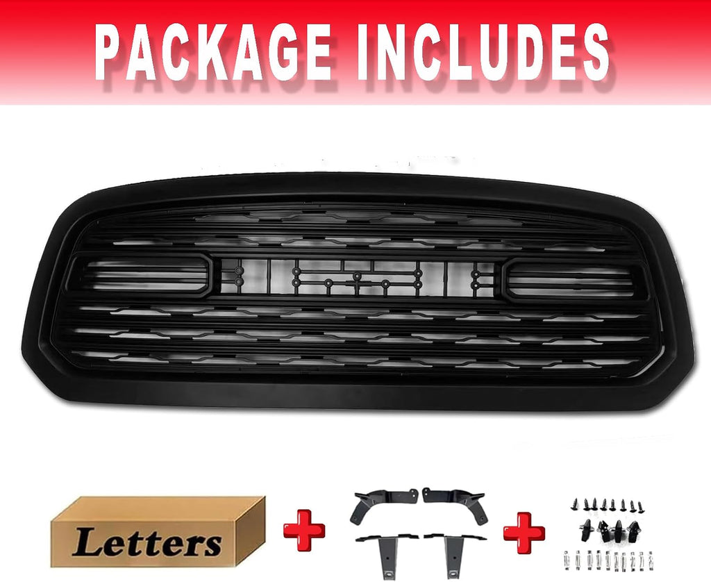 Front Bumper Grille Compatible with 2013 2014 2015 2016 2017 2018 Ram 1500 Grill, Replacement Aftermarket Grill with Letters Matte Black, Limited Style