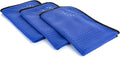 The Rag Company Dry Me A River, Professional Korean 70/30 Blend Microfiber Waffle-Weave Drying & Detailing Towels, Soft Suede Edges, 390 GSM, 16x24 Inches, Royal Blue, 3-Pack