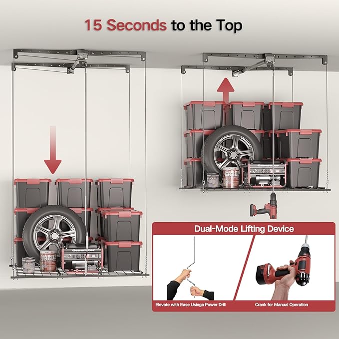 Overhead Garage Storage Rack, Adjustable Heavy-duty 4x4 Ft Ceiling Storage Racks - Image 6
