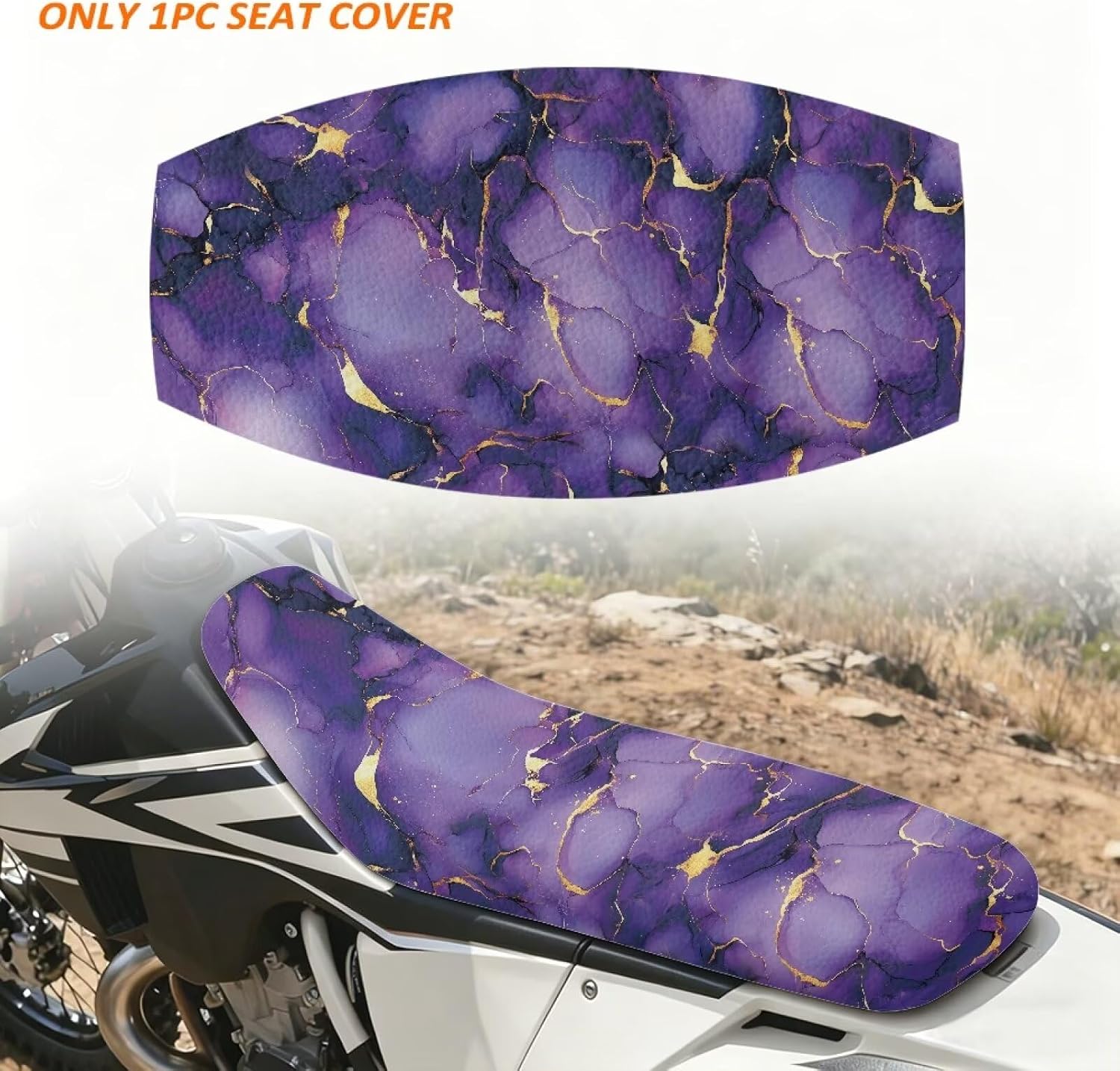 Dirt Bike Seat Cover 1 Piece Leather Motorcycle Seat Cover Anti-Scratch Easy to Clean for E Dirt Pit Bike Ebike Motocross Motorcycle Enduro, Purple Gold Marble