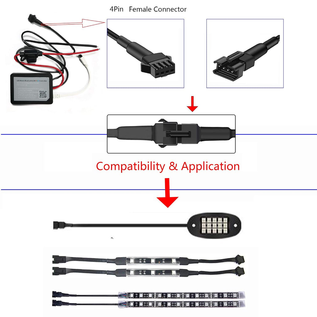 4PC 36in/90CM RGB LED Extension Cable With 2pcs 1-2 way spiltter Y cable,Rock Light Extension Wire,Neon Underglow Wire Cable Extension Kit for ATV Car Motorcycle Accent Light Strips Rock Lights