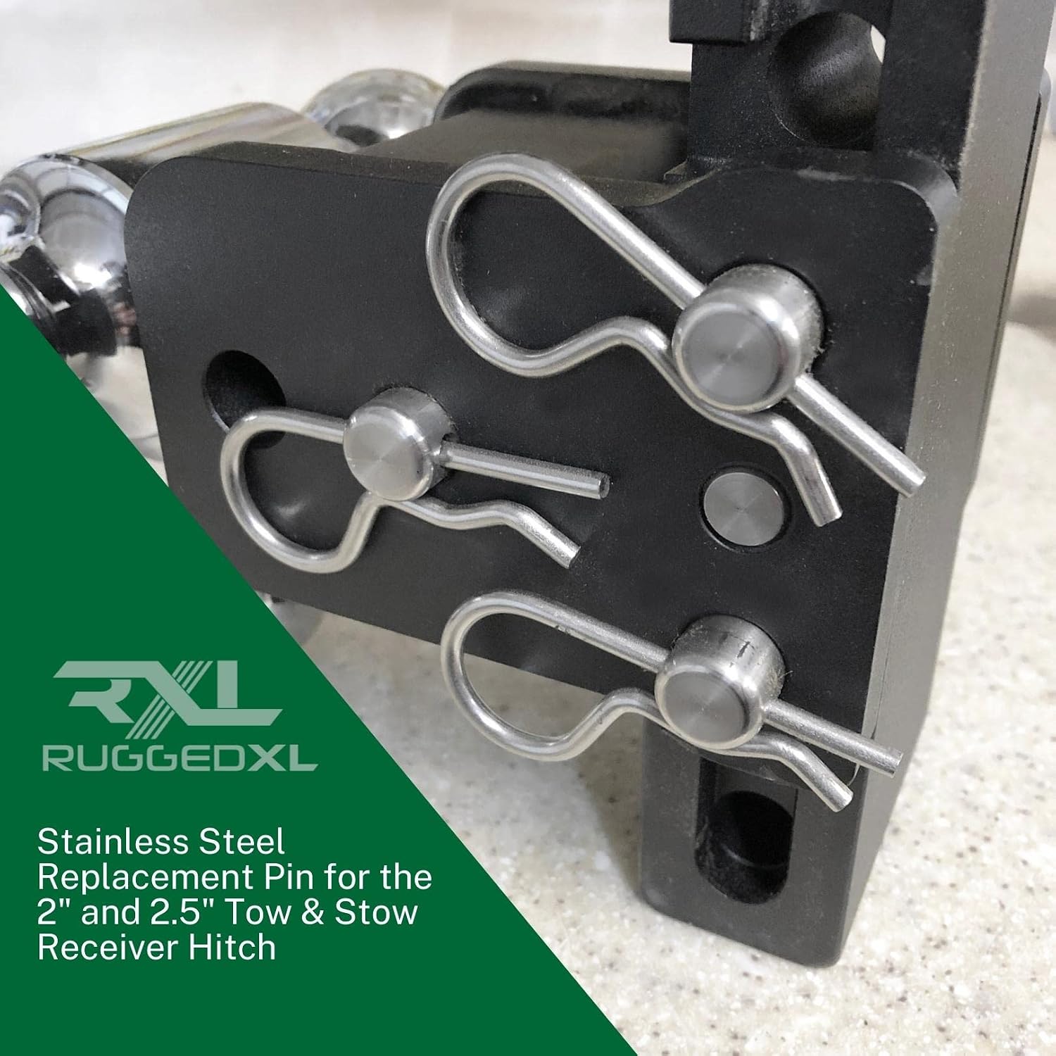 TS35010 Stainless Steel Replacement Hitch Pins & Clips for B&W 2" & 2.5" Tow and Stow - RuggedXL
