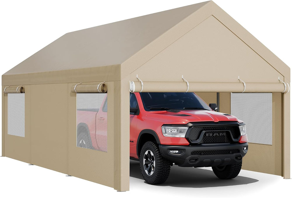 JY QAQA 12x20 FT Heavy Duty Carport, Khaki