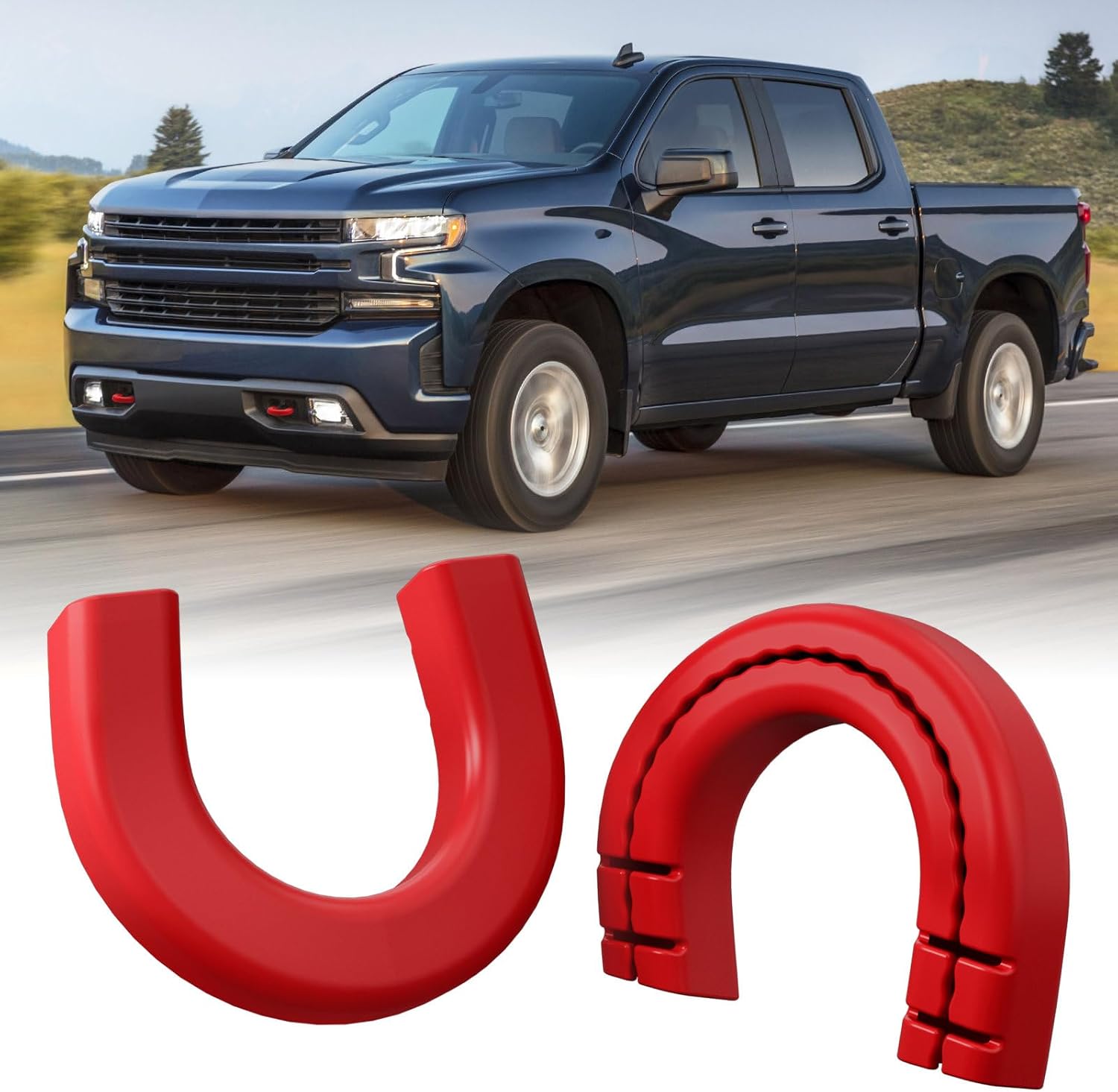 Extended Tow Hook Covers for Silverado 1500 2007-2026/GMC Sierra 1500 2007-2019, Front Tow Hooks Covers Compatible with Chevrolet Silverado 1500 Accessories Red (Not fit Verticle Tow Hooks)