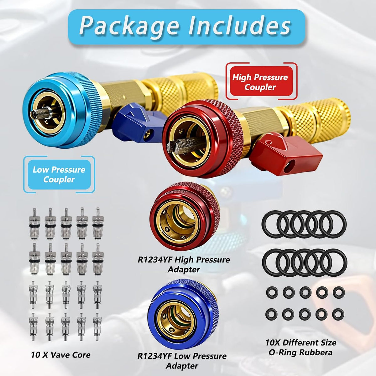 r134a r1234yf ac valve core removal tool kit-universal, package contents