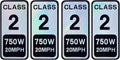 4 PCS Class 2 Ebike Sticker 750W 20MPH - Colorful Reflective Vinyl Decal for Electric Bicycle Classification (2.5 x 1.2 Inch)